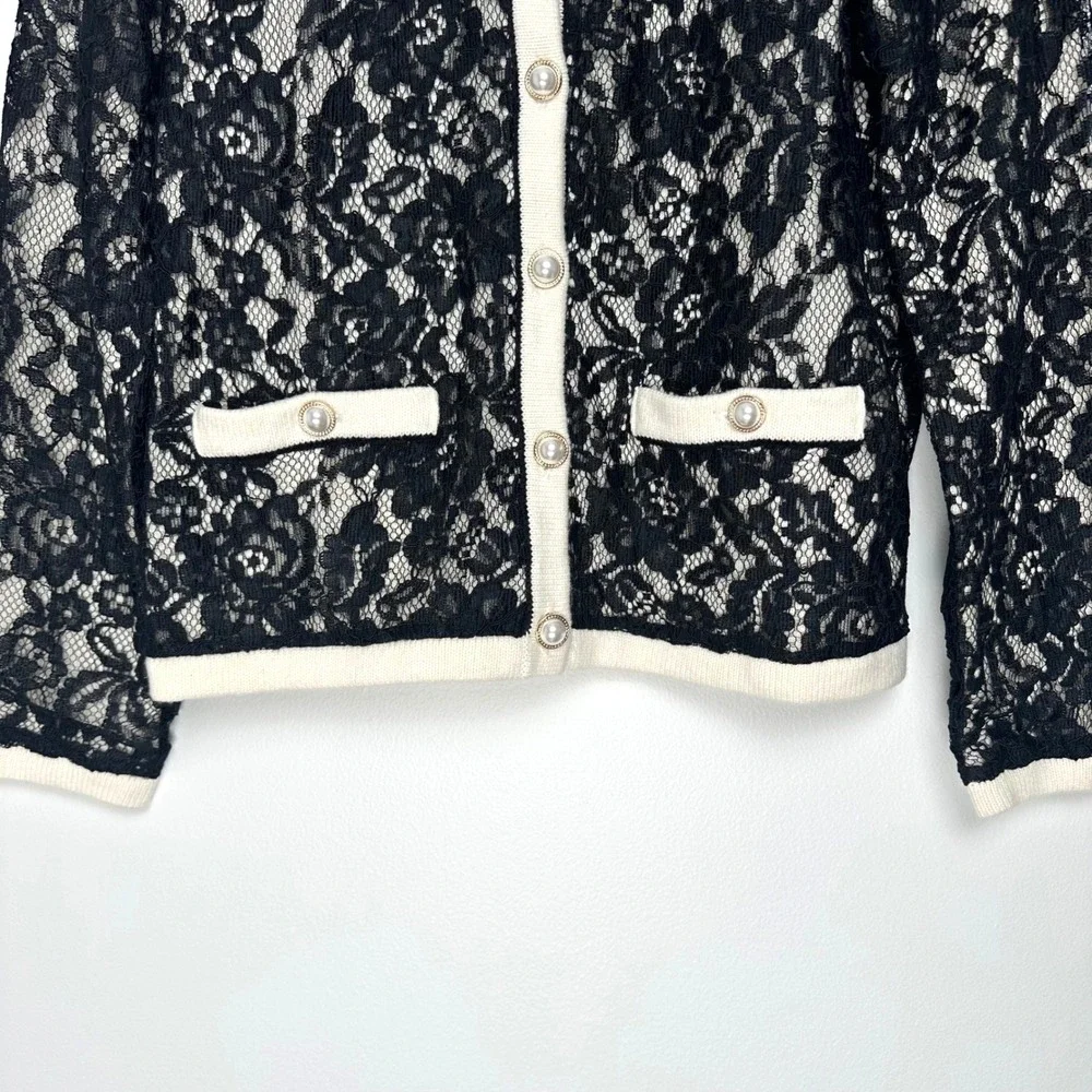 NWT Talbots Floral Lace Cardigan Ivory Black S - Picture 6 of 11
